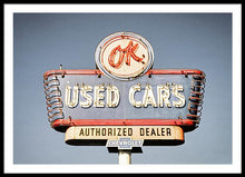 Load image into Gallery viewer, Photo Of A Vintage Ok Used Cars Sign - Framed Print