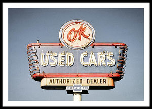 Photo Of A Vintage Ok Used Cars Sign - Framed Print