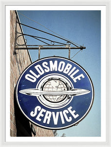 Photo Of A Vintage Oldsmobile Sign - Framed Print