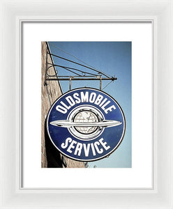 Photo Of A Vintage Oldsmobile Sign - Framed Print