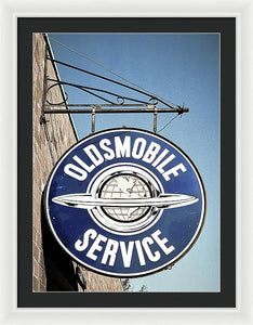 Photo Of A Vintage Oldsmobile Sign - Framed Print