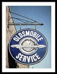 Photo Of A Vintage Oldsmobile Sign - Framed Print