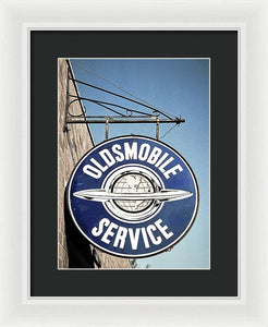 Photo Of A Vintage Oldsmobile Sign - Framed Print