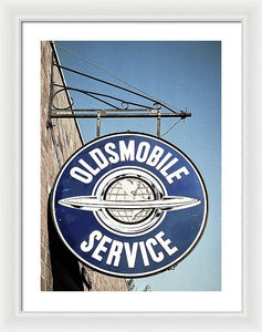 Photo Of A Vintage Oldsmobile Sign - Framed Print