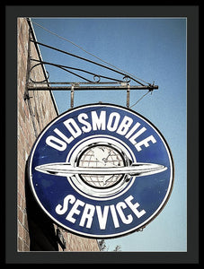 Photo Of A Vintage Oldsmobile Sign - Framed Print