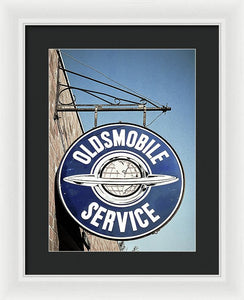 Photo Of A Vintage Oldsmobile Sign - Framed Print