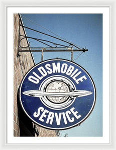 Photo Of A Vintage Oldsmobile Sign - Framed Print