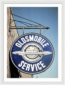 Photo Of A Vintage Oldsmobile Sign - Framed Print