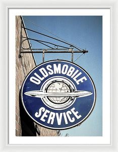 Photo Of A Vintage Oldsmobile Sign - Framed Print