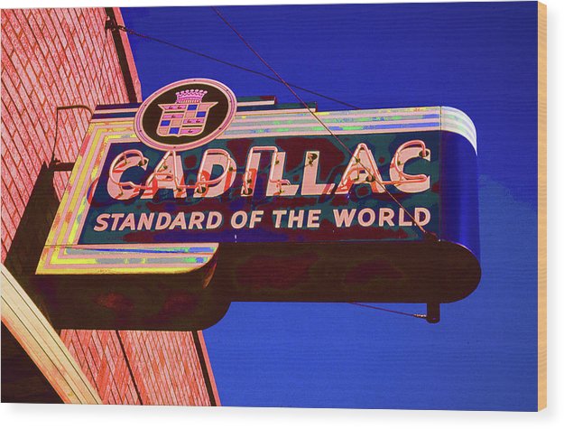 Photo Of An Old Cadillac Sign - Wood Print