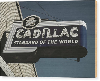 Photo Of An Old, Vintage Cadillac Sign - Wood Print