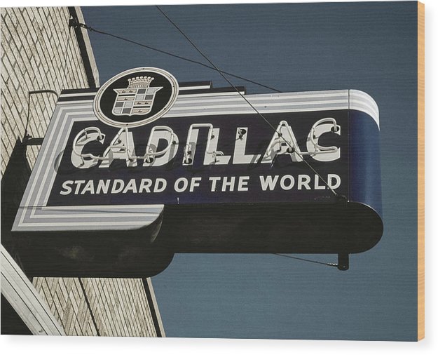 Photo Of An Old, Vintage Cadillac Sign - Wood Print