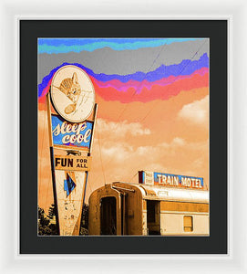 Retro Motel Sign - Train Car - Framed Print