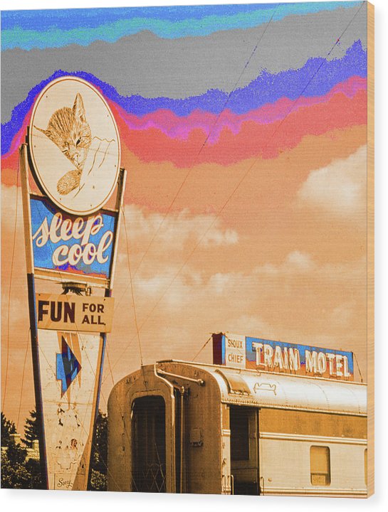 Retro Motel Sign - Train Car - Wood Print