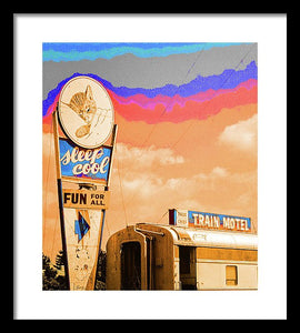 Retro Motel Sign - Train Car - Framed Print