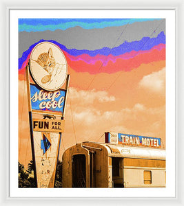 Retro Motel Sign - Train Car - Framed Print