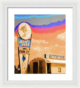 Retro Motel Sign - Train Car - Framed Print