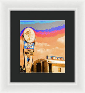 Retro Motel Sign - Train Car - Framed Print