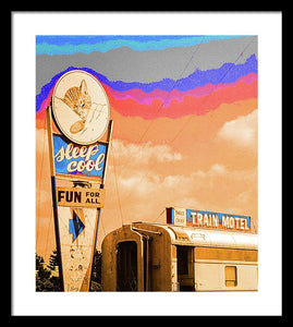 Retro Motel Sign - Train Car - Framed Print