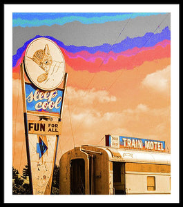 Retro Motel Sign - Train Car - Framed Print