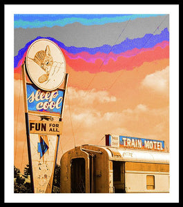 Retro Motel Sign - Train Car - Framed Print