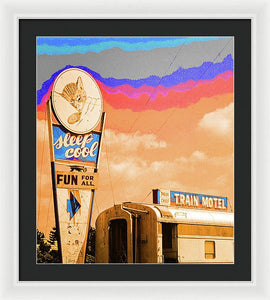 Retro Motel Sign - Train Car - Framed Print