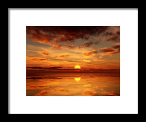 Scenic Golden Sun Over The Water - Framed Print