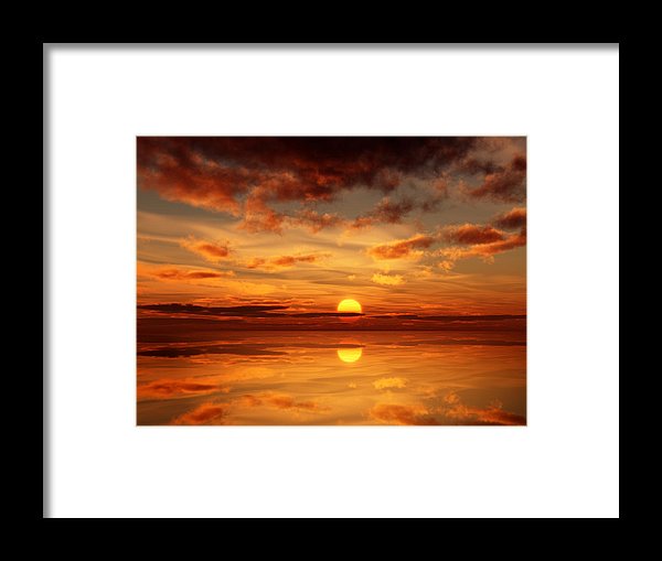 Scenic Golden Sun Over The Water - Framed Print