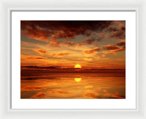 Scenic Golden Sun Over The Water - Framed Print