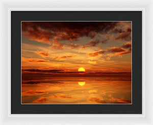 Scenic Golden Sun Over The Water - Framed Print