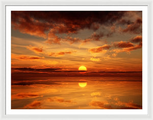 Scenic Golden Sun Over The Water - Framed Print