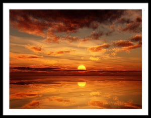 Scenic Golden Sun Over The Water - Framed Print