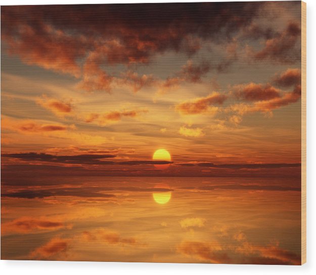 Scenic Golden Sun Over The Water - Wood Print