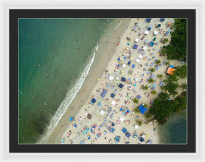 Scenic View Of A Crowded Beach - Framed Print