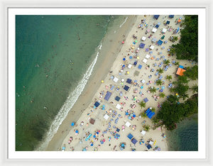 Scenic View Of A Crowded Beach - Framed Print