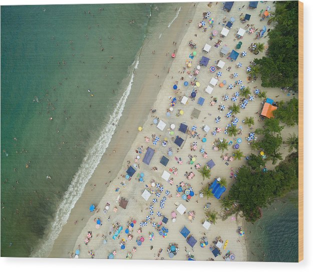 Scenic View Of A Crowded Beach - Wood Print