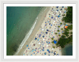 Scenic View Of A Crowded Beach - Framed Print