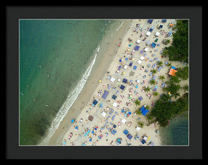 Scenic View Of A Crowded Beach - Framed Print