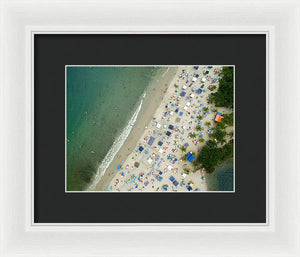 Scenic View Of A Crowded Beach - Framed Print