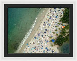 Scenic View Of A Crowded Beach - Framed Print