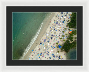 Scenic View Of A Crowded Beach - Framed Print