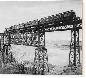 Scenic View - Train On Bridge - Wood Print