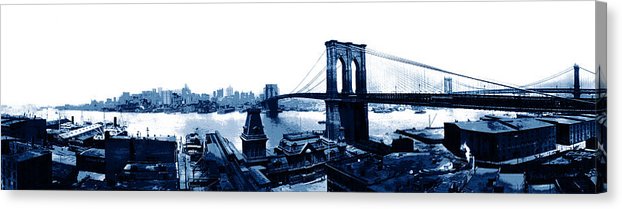 Scenic Vintage Brroklyn Bridge In Blue - Canvas Print