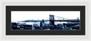 Scenic Vintage Brroklyn Bridge In Blue - Framed Print