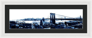 Scenic Vintage Brroklyn Bridge In Blue - Framed Print