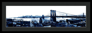 Scenic Vintage Brroklyn Bridge In Blue - Framed Print