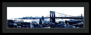 Scenic Vintage Brroklyn Bridge In Blue - Framed Print