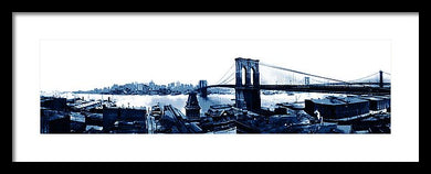 Scenic Vintage Brroklyn Bridge In Blue - Framed Print