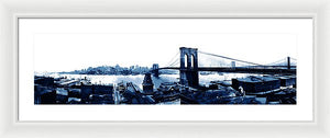 Scenic Vintage Brroklyn Bridge In Blue - Framed Print