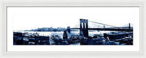 Scenic Vintage Brroklyn Bridge In Blue - Framed Print